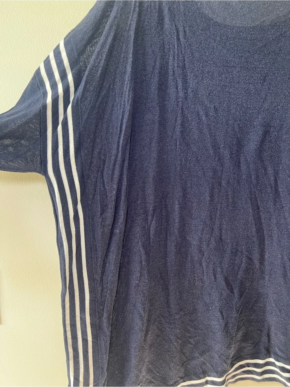 Foxcroft Navy Knit Scoop Neck Long Sleeve Top Diagonal Hem